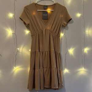 Urban Outfitters Tan V-Neck Mini Dress
